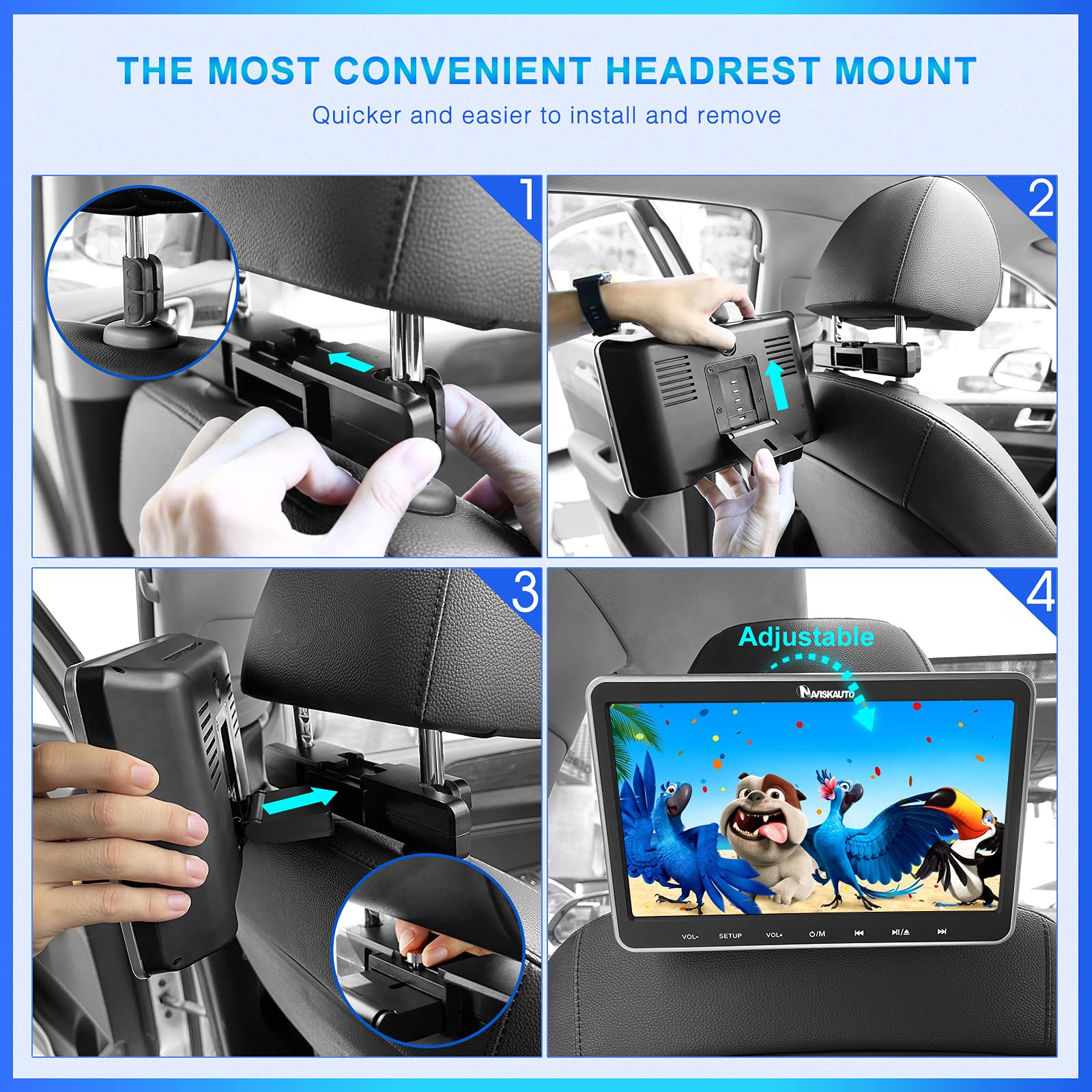 NAVISKAUTO 10.1" Headrest DVD Players with HDMI Input 2 Headphones Mounting Brackets, Support Sync Screen, Last Memory, Region Free, USB/SD Card (2 Car DVD Players)