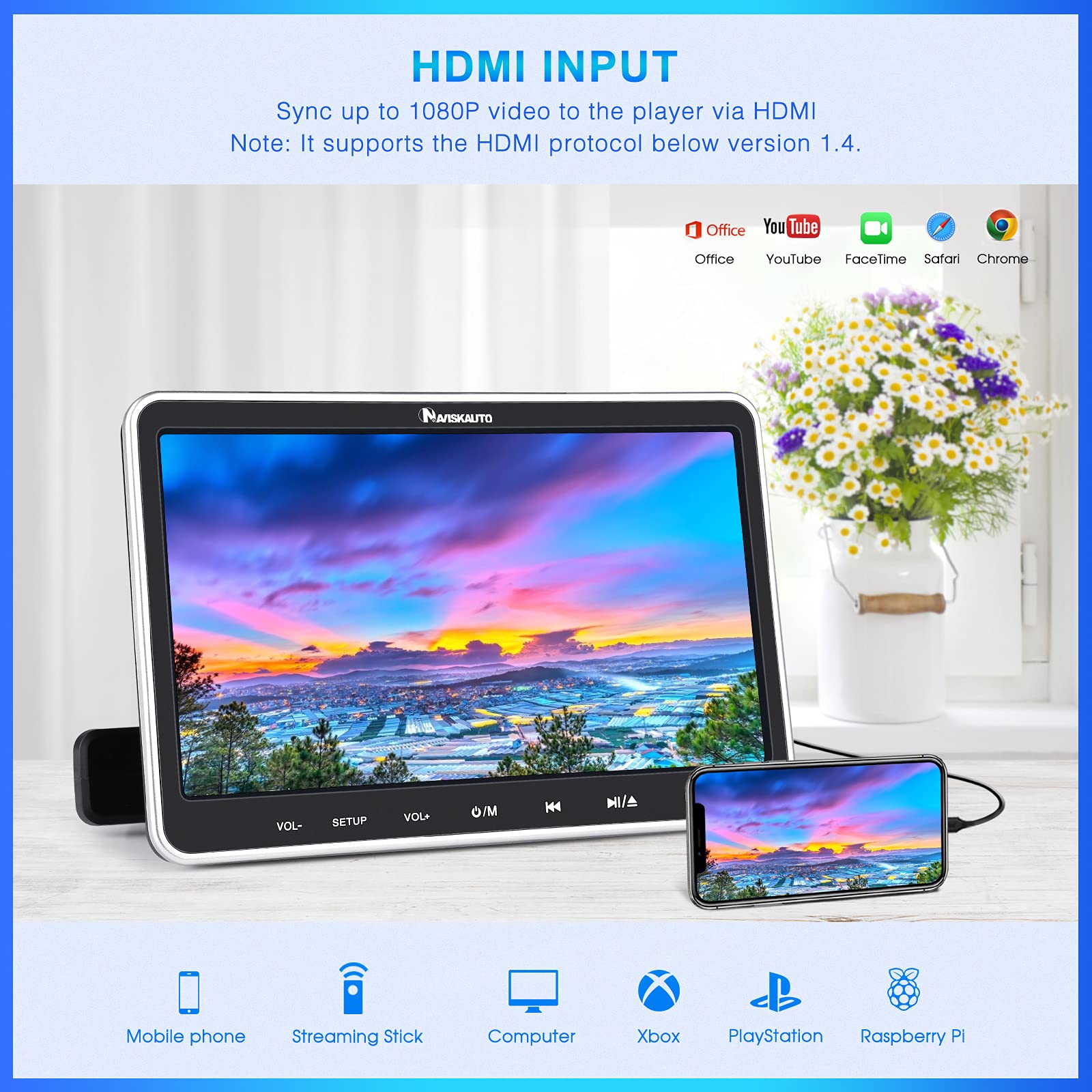 NAVISKAUTO 10.1" Headrest DVD Players with HDMI Input 2 Headphones Mounting Brackets, Support Sync Screen, Last Memory, Region Free, USB/SD Card (2 Car DVD Players)