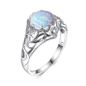 szjinao opal sterling silver rings for women 2ct round art deco wedding engagement part ring jewellery