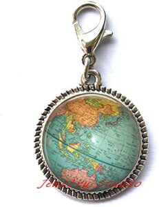 charming fashion zipper pull，globe jewelry, fashion globe charm zipper pull, globe art charm zipper pull, teacher gift, world travel adventurer, world map globe jewelry-hz0059