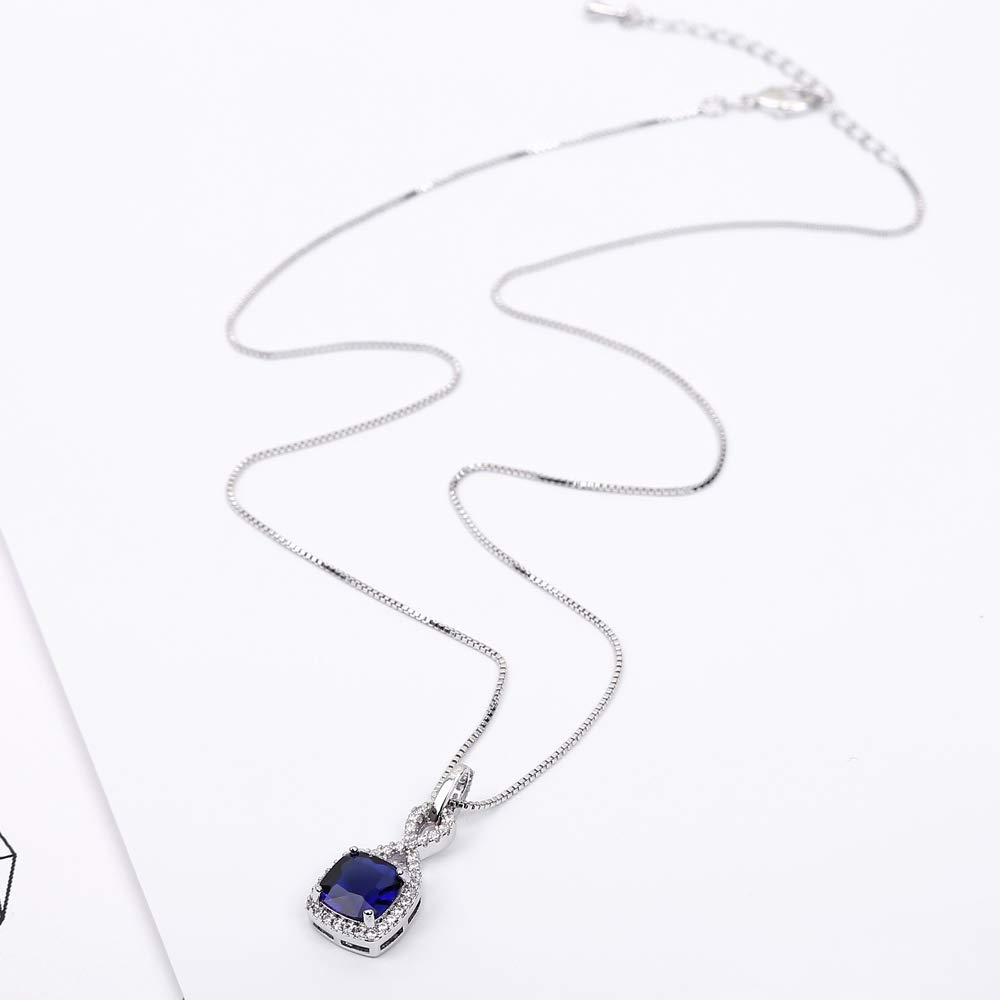 Cubic Zirconia Wedding Jewelry Sets - Women's Vintage Sterling Silver Infinity Square Blue Sapphire Crystal CZ Rhinestone Necklace Earring Set Bridal Jewelry for Bride Bridesmaids Mother of Bride