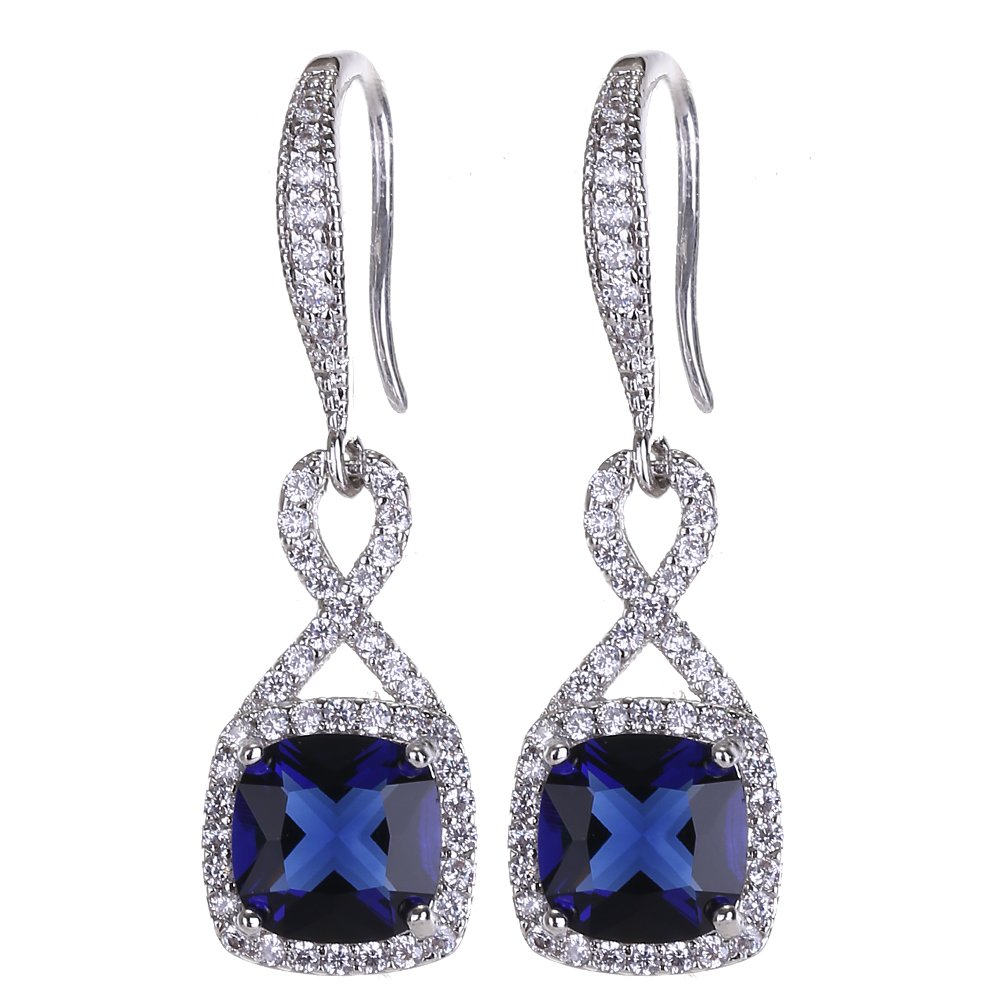 Cubic Zirconia Wedding Jewelry Sets - Women's Vintage Sterling Silver Infinity Square Blue Sapphire Crystal CZ Rhinestone Necklace Earring Set Bridal Jewelry for Bride Bridesmaids Mother of Bride