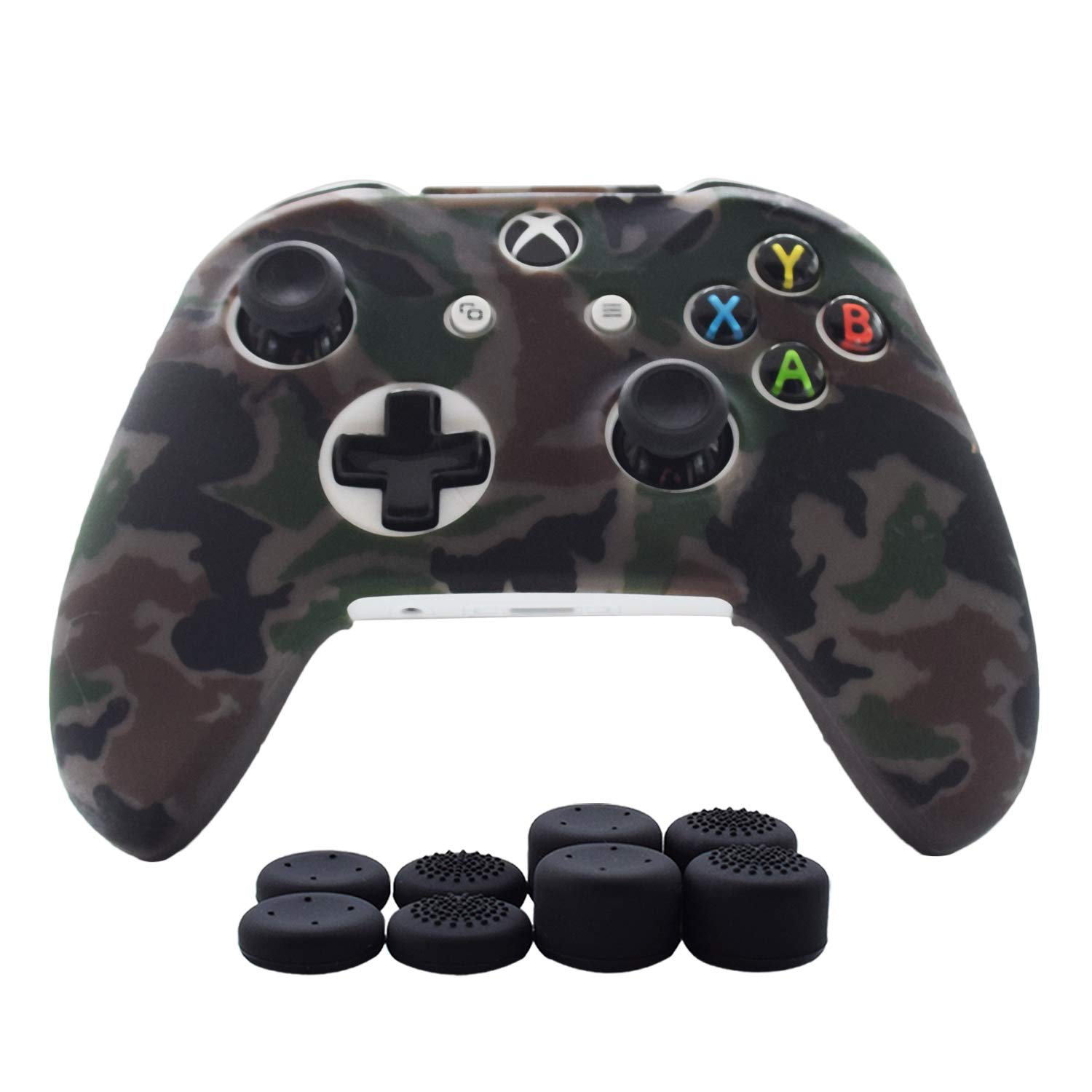 Hikfly Silicone Gel Controller Cover Skin Protector Kits for Xbox One/Xbox One S/Xbox One X Controller Video Games(1 x Controller Camouflage cover with 8 x Thumb Grip Caps)(Grey)