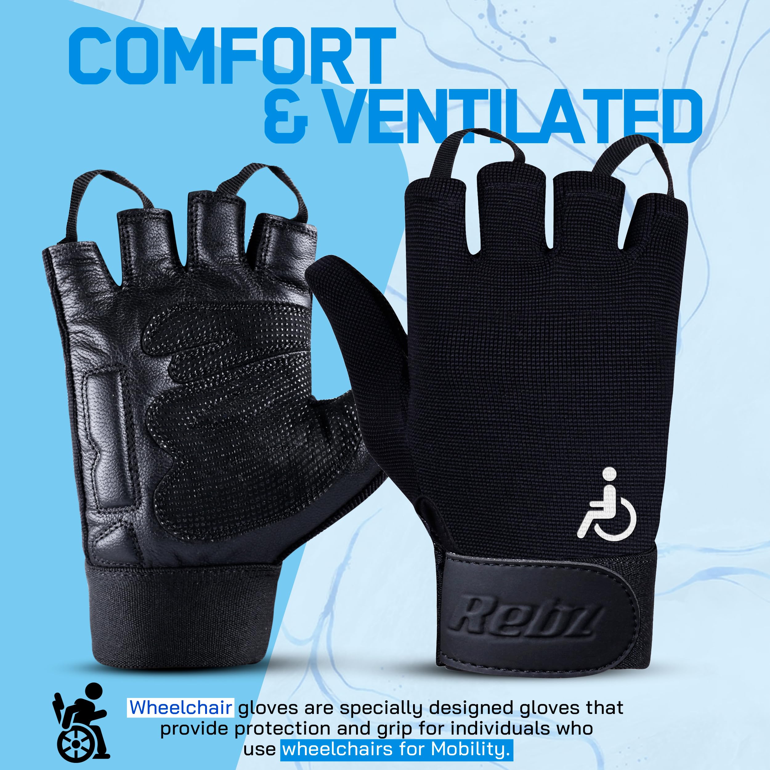 Rebz wheelchair full thumb fingerless gloves ideal choice for active lifestyle wheelchair gloves for men non slip Grip to boost mobility breathable wheelchair gloves for intense sports- racing