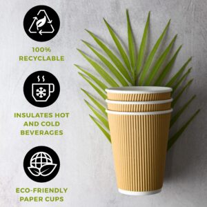 NYHI Kraft Paper Coffee Cups With Lids Set of 100 12oz Disposable Triple Wall Ripple Insulated Coffee Cups To Go Recyclable Brown Paper Cups Coffee Hot Chocolate Tea Hot Cups With Lids