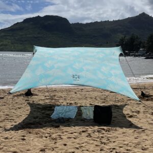 Neso Tents Grande Beach Tent, 7ft Tall, 9 x 9ft, Reinforced Corners and Cooler Pocket(Aqua Fronds)