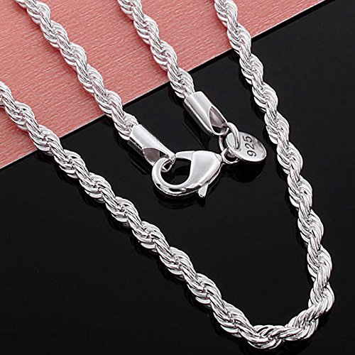 KUYIUIF 925 Sterling Silver Rope Chain Twist Necklace Wedding Engagement Jewelry 2MM (22")