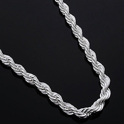 KUYIUIF 925 Sterling Silver Rope Chain Twist Necklace Wedding Engagement Jewelry 2MM (22")