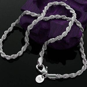 KUYIUIF 925 Sterling Silver Rope Chain Twist Necklace Wedding Engagement Jewelry 2MM (22")