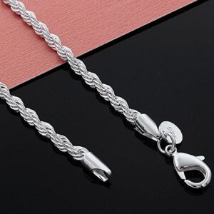 KUYIUIF 925 Sterling Silver Rope Chain Twist Necklace Wedding Engagement Jewelry 2MM (22")