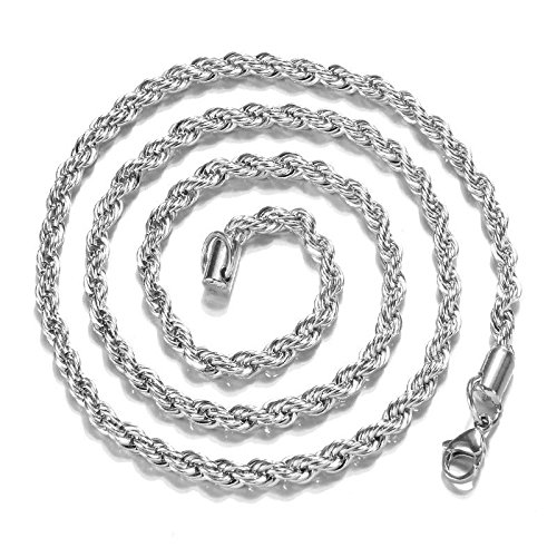 KUYIUIF 925 Sterling Silver Rope Chain Twist Necklace Wedding Engagement Jewelry 2MM (22")