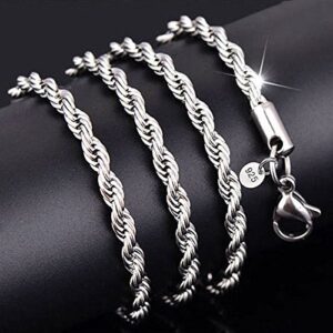 KUYIUIF 925 Sterling Silver Rope Chain Twist Necklace Wedding Engagement Jewelry 2MM (22")