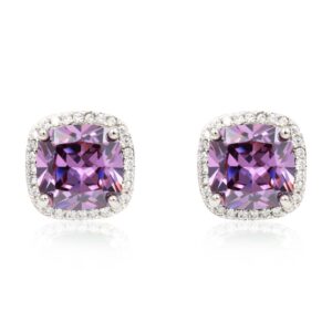 square violet stud earrings micro paved aaa cz jewelry wedding party prom for women (purple)