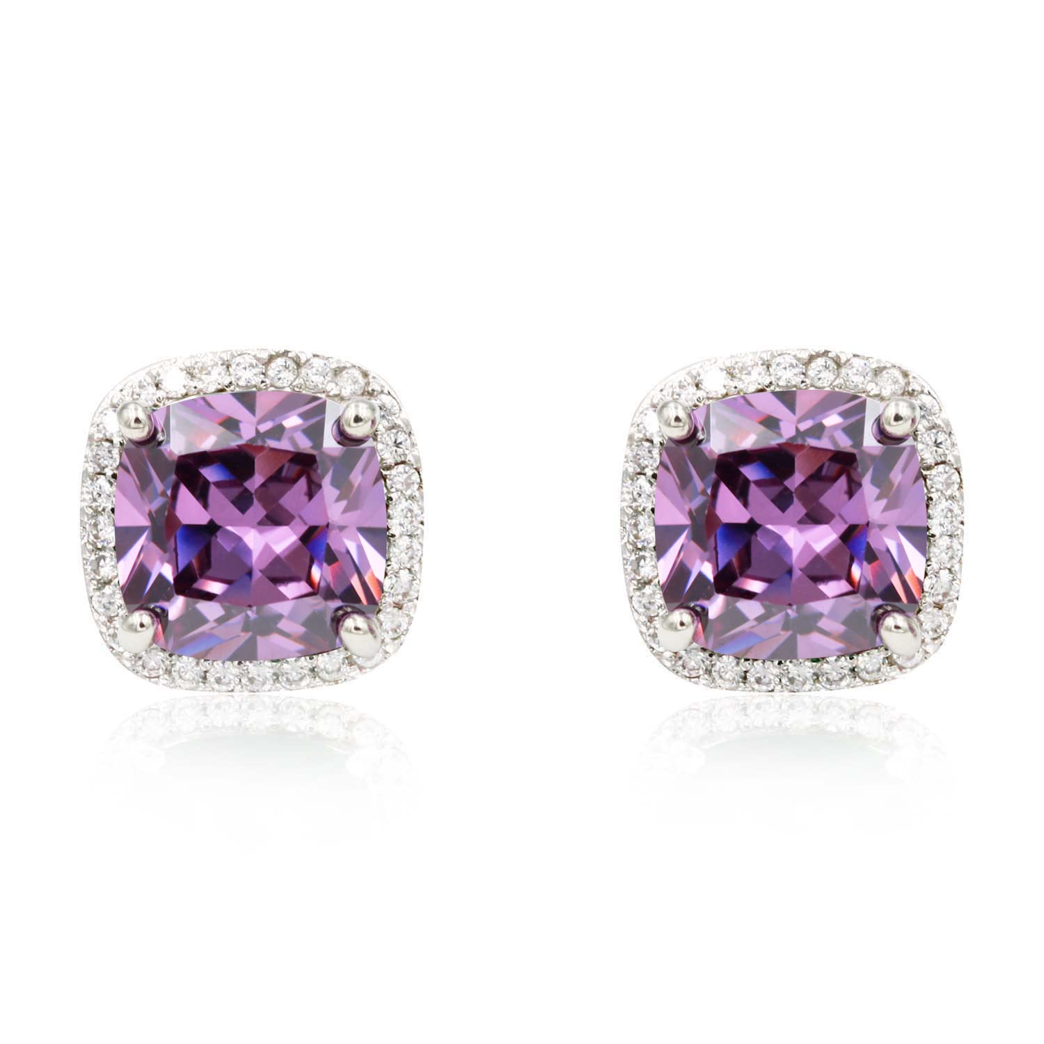 Square Violet Stud Earrings Micro Paved AAA CZ Jewelry Wedding Party Prom For Women (Purple)