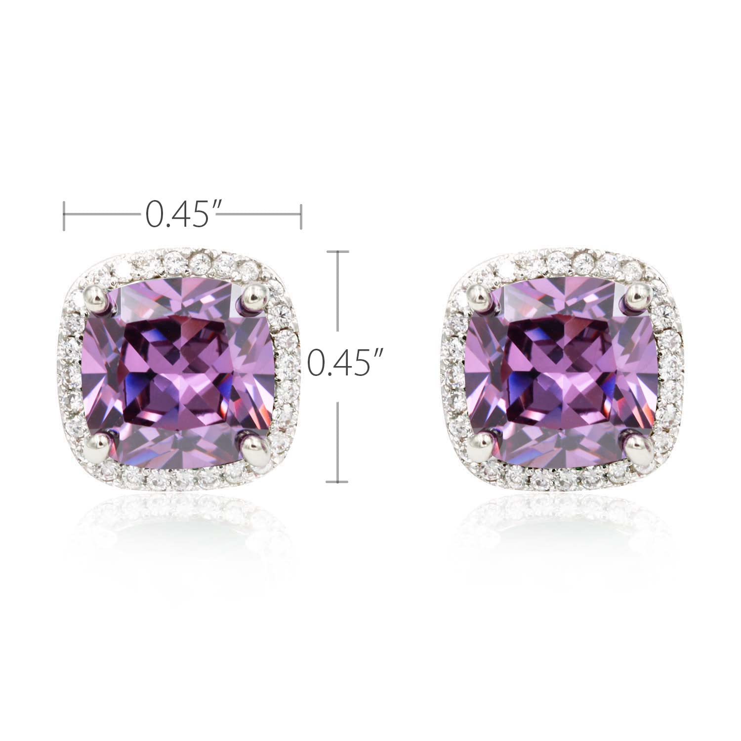 Square Violet Stud Earrings Micro Paved AAA CZ Jewelry Wedding Party Prom For Women (Purple)