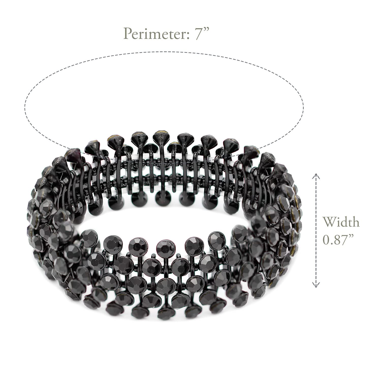 Lavencious Tennis 5 Row Rhinestone Stretch Bracelets Bridal Evening Party Jewelry For Woman Bangle (Black Jet)