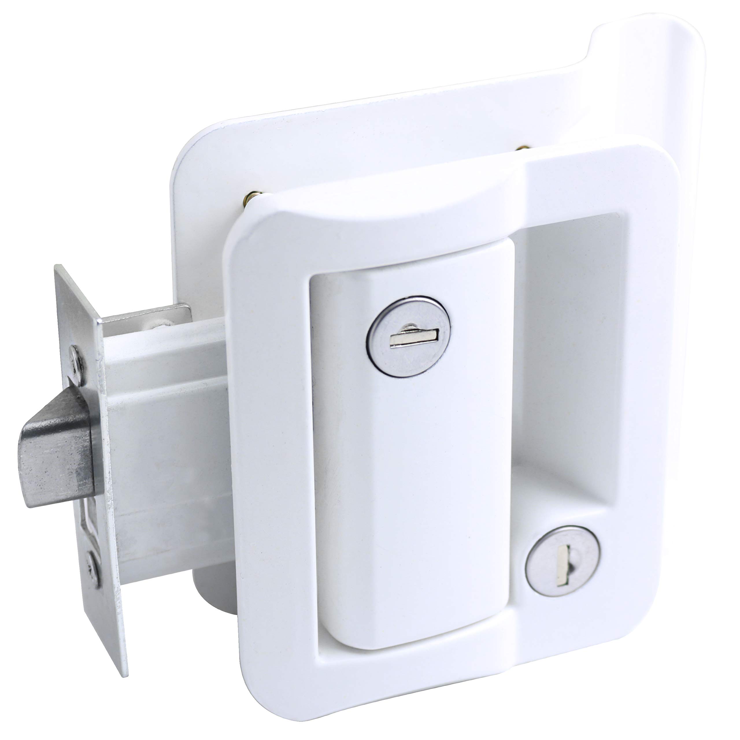 RV Travel Trailer Entry Door Lock Polar White Paddle Deadbolt