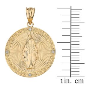 Sideways Crosses Religious Jewelry 14k Yellow Gold Blessed Virgin Mary Miraculous Round Medal Diamond Necklace (Small), 20"