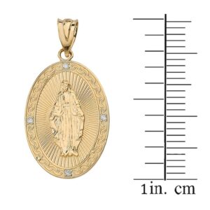 Religious Jewelry 10k Yellow Gold Blessed Virgin Mary Miraculous Oval Medal Diamond Pendant (1")