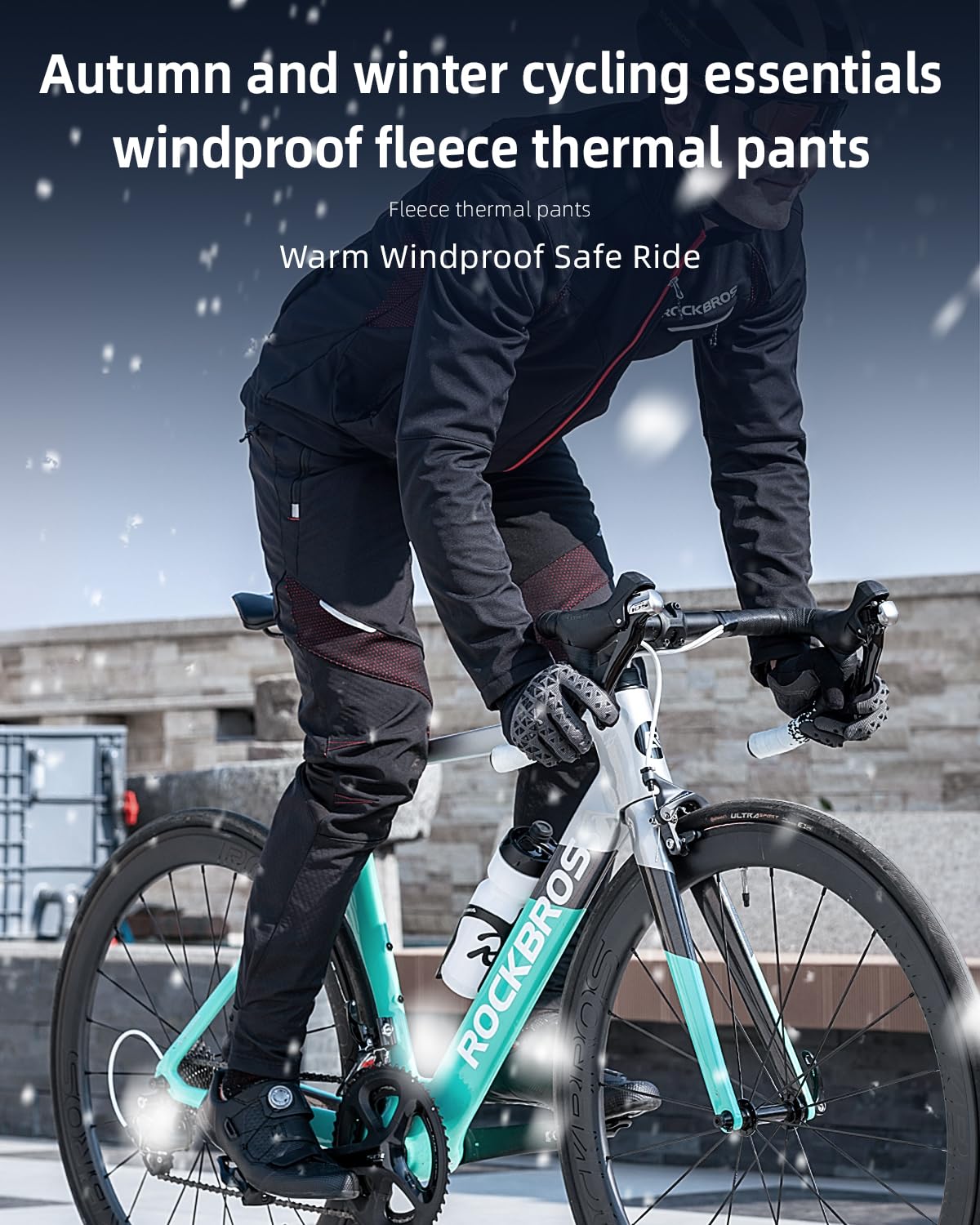 ROCKBROS Winter Cycling Pants Warm Ergonomics Men's Windproof Thermal Bicycling Pants Black