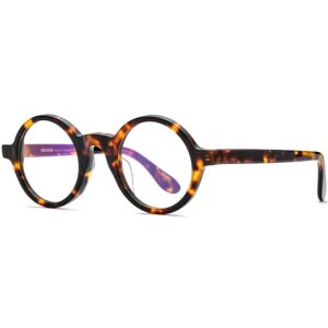 HEPIDEM Acetate Men Vintage Round Optical Glasses Frame Small 42mm (Zolman,Leopard Small 42mm)