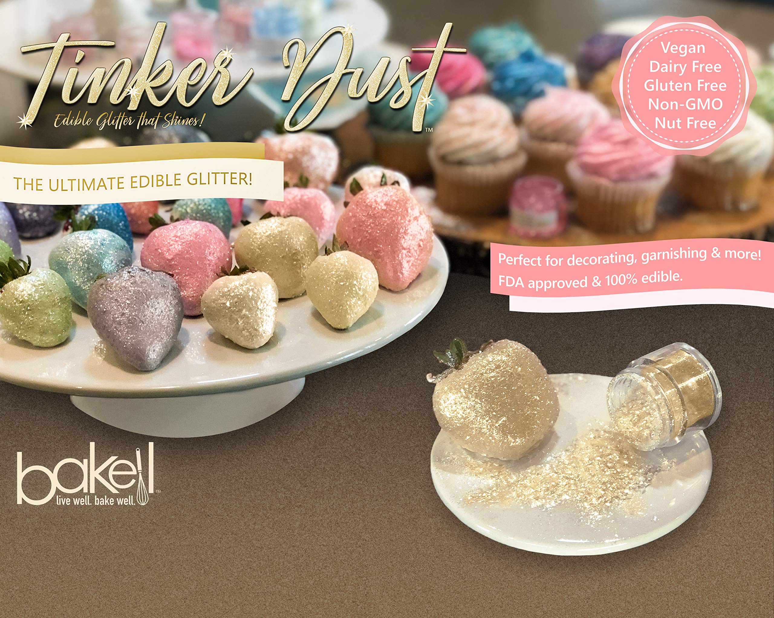 Bakell Tinker Dust - White Pearl (5g 1x Jar) | Edible Glitter for Cakes, Cupcakes, Cake Pops, Drinks