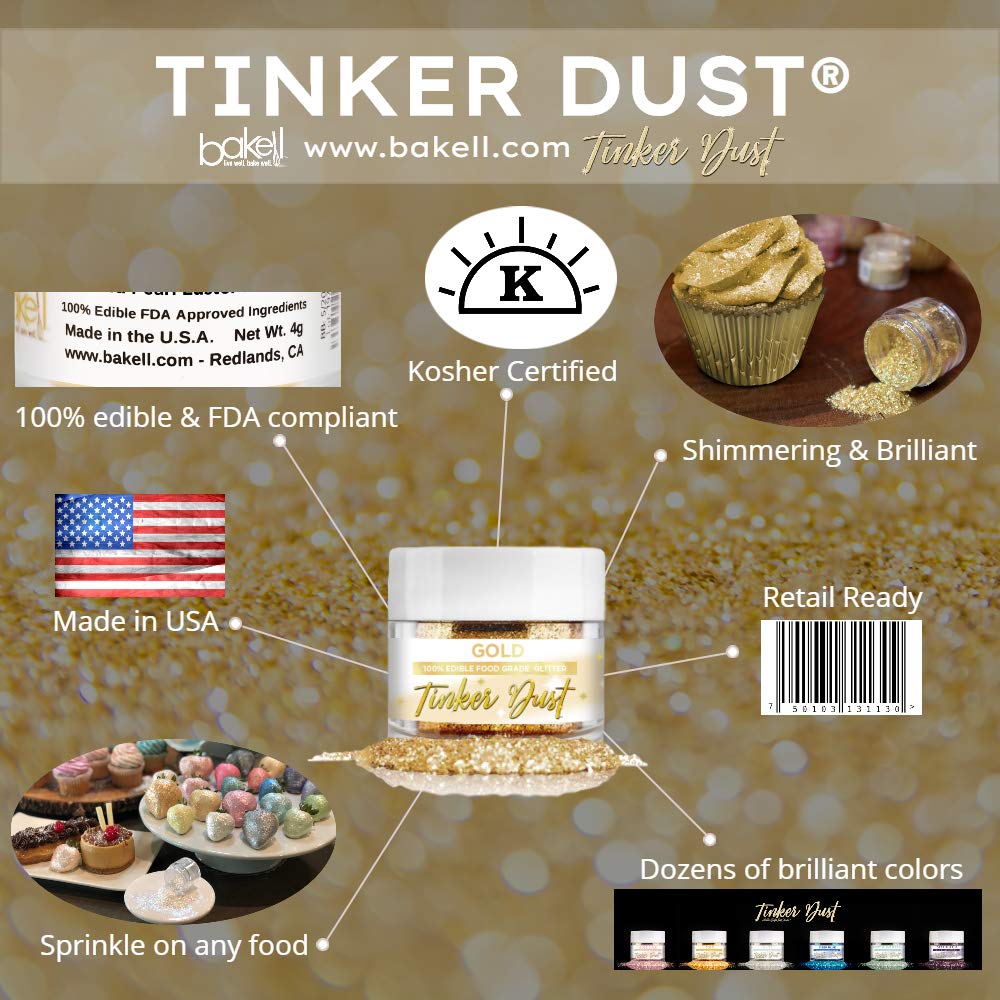 Bakell Tinker Dust - White Pearl (5g 1x Jar) | Edible Glitter for Cakes, Cupcakes, Cake Pops, Drinks