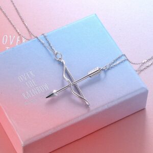 DAOCHONG S925 Sterling Silver Mens Womens Bow Arrow Couple Lovers Pendant Bff Friendship Best Friend Necklace Matching Valentine Day Gift for Women Her