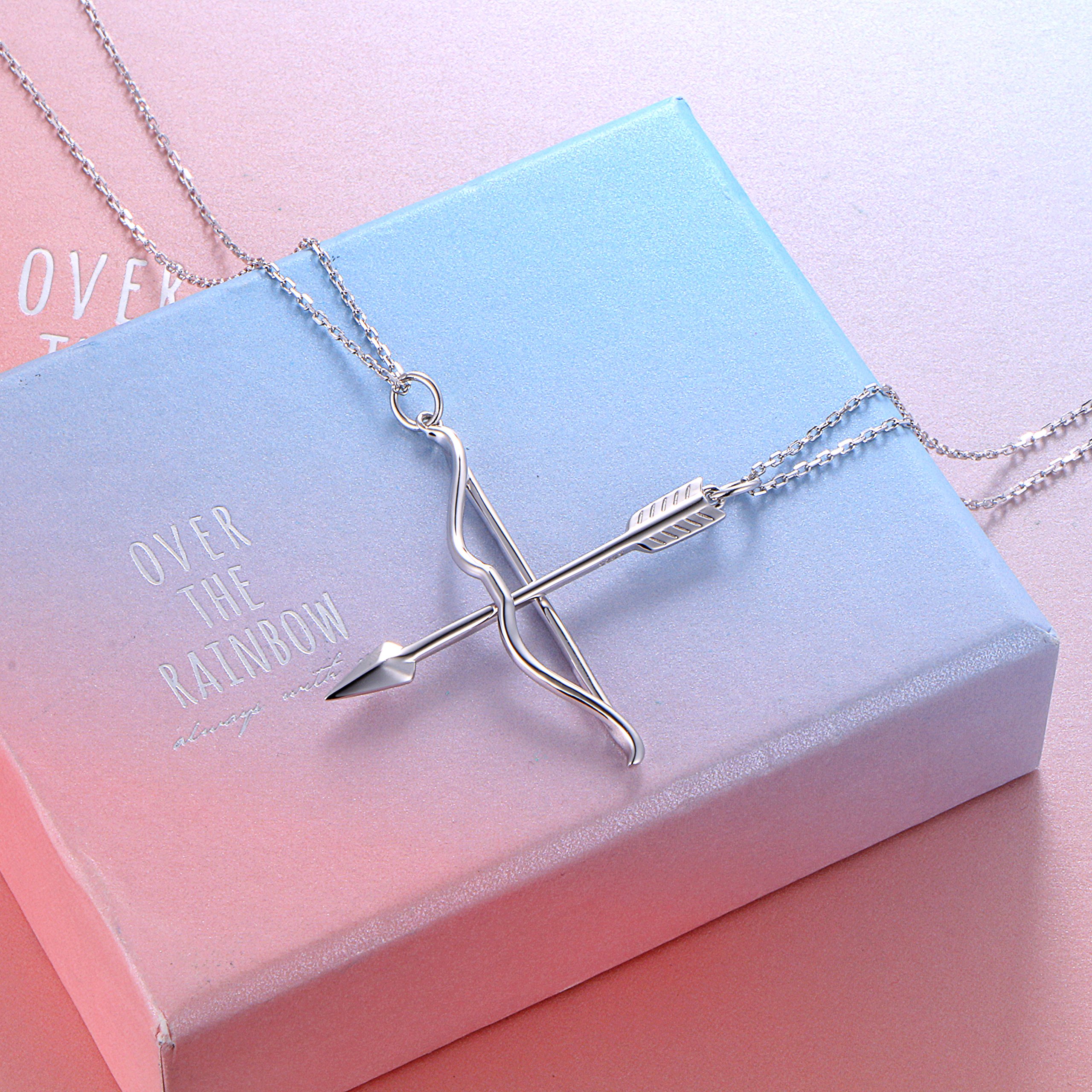 DAOCHONG S925 Sterling Silver Mens Womens Bow Arrow Couple Lovers Pendant Bff Friendship Best Friend Necklace Matching Valentine Day Gift for Women Her