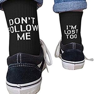 Qrupoad Women Novelty Funny Cool Tube Crew Socks Don't Follow Me I'm Lost Too