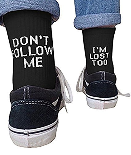 Qrupoad Women Novelty Funny Cool Tube Crew Socks Don't Follow Me I'm Lost Too