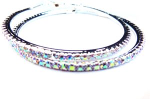 crystal iridescent silver tone rhinestone hoop earrings 3 inch hoop earrings