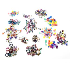 Body Jewelry Lot 232 Pieces Anodized Steel Acrylic Nose Ring Nipple Belly 14G 16G