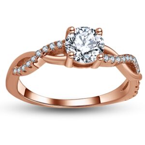 Twist CZ Engagement Rings for Women by Ginger Lyne | 1 Ct Faux Diamond Ring | 925 Sterling Silver 14K Rose Gold Wedding Rings for Women | Travel Promise Rings for Her - Size 7