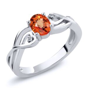 gem stone king 925 sterling silver orange sapphire and white lab grown diamond engagement ring for women (0.56 cttw, available in size 5,6,7,8,9)