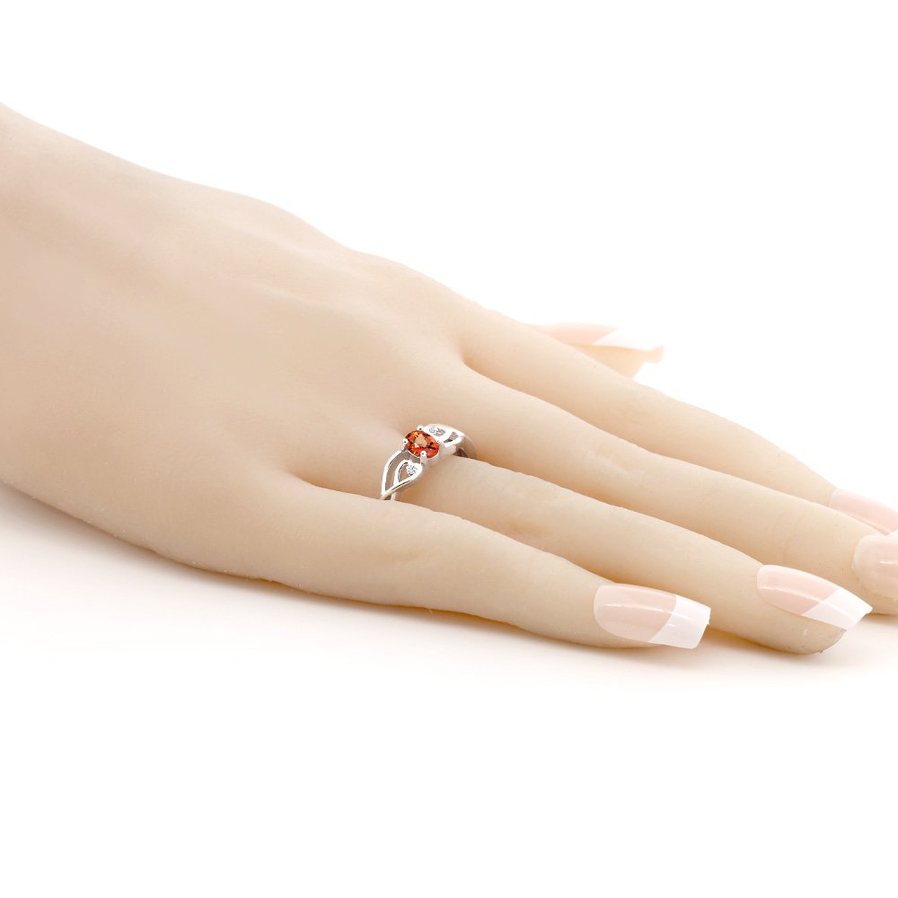 Gem Stone King 925 Sterling Silver Orange Sapphire and White Lab Grown Diamond Engagement Ring For Women (0.56 Cttw, Available In Size 5,6,7,8,9)