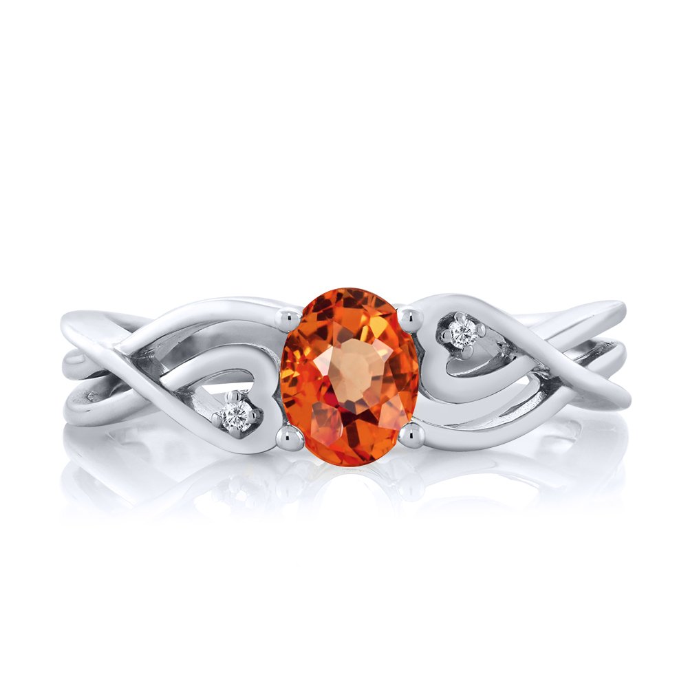 Gem Stone King 925 Sterling Silver Orange Sapphire and White Lab Grown Diamond Engagement Ring For Women (0.56 Cttw, Available In Size 5,6,7,8,9)