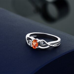 Gem Stone King 925 Sterling Silver Orange Sapphire and White Lab Grown Diamond Engagement Ring For Women (0.56 Cttw, Available In Size 5,6,7,8,9)