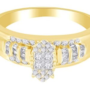 (0.50 Cttw) White Diamond Cluster Engagement Wedding Band Ring In 14K Solid Yellow Gold,Ring Size-12.5