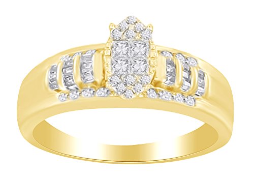 (0.50 Cttw) White Diamond Cluster Engagement Wedding Band Ring In 14K Solid Yellow Gold,Ring Size-12.5