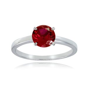 sterling silver created ruby 8mm round solitaire bridal engagement ring, size 9