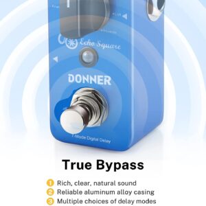 Donner Echo Square Delay Pedal - Digital 7-Modes Delay for Electric Guitar, Multi-Delay including Digital, Analog, Tape, Mod, Sweep, Lofi, Reverse - True Bypass