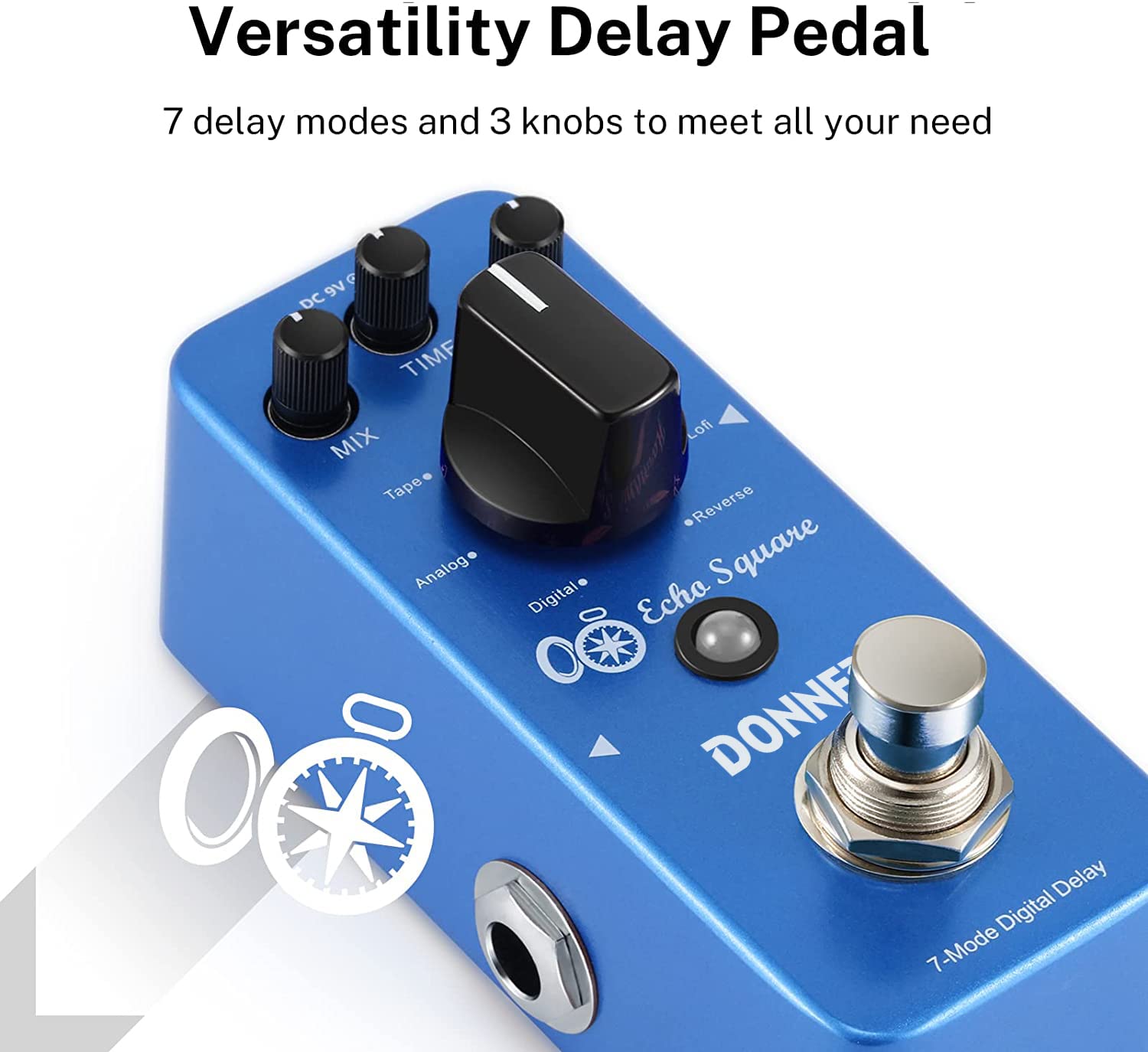 Donner Echo Square Delay Pedal - Digital 7-Modes Delay for Electric Guitar, Multi-Delay including Digital, Analog, Tape, Mod, Sweep, Lofi, Reverse - True Bypass