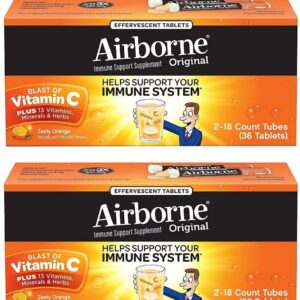 Airborne Zesty Orange Effervescent Tablets Vitamin C 1000mg x 36 Counts (2 Pack)