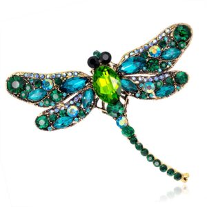 SloveM Crystal Rhinestone Dragonfly Brooch Pin Jewelry Birthday Gifts Mother's Day Brooches and Pins (Green)