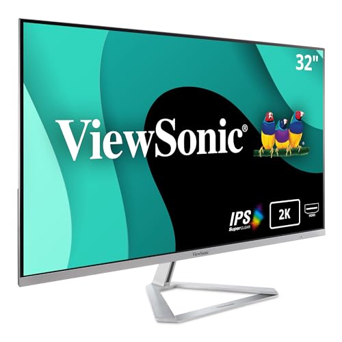 ViewSonic VX3276-2K-MHD 32 Inch Widescreen IPS 1440p Monitor with Ultra-Thin Bezels, HDMI DisplayPort and Mini DisplayPort,Black/Silver