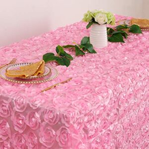 Baby Shower Tablecloth 50x102 Inches Pink Tablecloth Rectangle Satin Overlay Rosette Tablecloth 3D Floral Tablecloth for Wedding Party Event