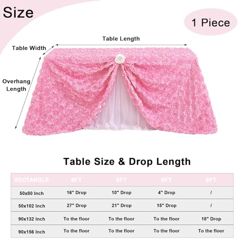 Baby Shower Tablecloth 50x102 Inches Pink Tablecloth Rectangle Satin Overlay Rosette Tablecloth 3D Floral Tablecloth for Wedding Party Event