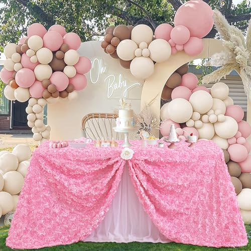 Baby Shower Tablecloth 50x102 Inches Pink Tablecloth Rectangle Satin Overlay Rosette Tablecloth 3D Floral Tablecloth for Wedding Party Event