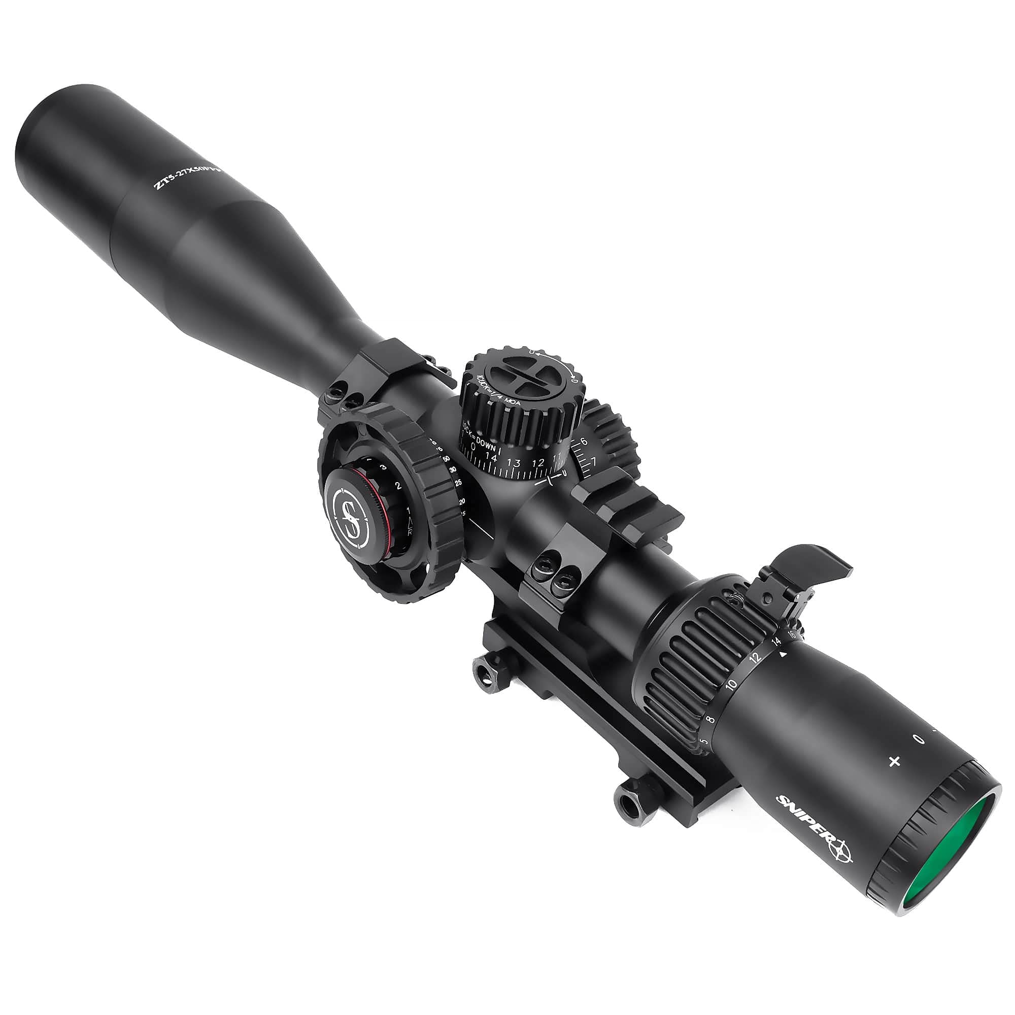 Sniper ZT 5-27x50 FFP First Focal Plane Scope Side Parallax Adjustment Glass Etched Reticle Red Green Illuminated with Scope Mount